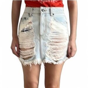 Carmar Mash Super Shred Colin Mini Skirt. Distressed Blue Denim, Size 26/2